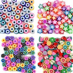 four different types of buttons with stars, flowers and circles on the bottom one is made from plastic