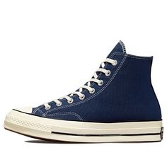 Converse Chuck 70 HI Blue Canvas Shoes/Sneakers Navy Chuck 70, Converse Closet, Converse Aesthetic, Color Converse, Custom Sneakers Diy, Converse Women, Seventies Fashion, Converse Chuck 70, Fresh Shoes