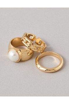 3-pack/Assorted designs Gold Pearl Rings, Gold Knobs, Pearl Rings, Gold Pearl Ring, Jewelry Lookbook, Mens Outfitters, Gold Pearl, Pearl Ring, Mix Match