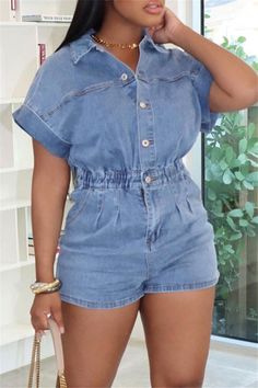 Product Name Light Blue Fashion Casual Solid Split Joint Turndown Collar Short Sleeve Regular Denim Romper Item NO. L6211587420 Weight 0.9100kg = 2.0062 lb = 32.0993 oz Category JUMPSUITS Tag CASUAL , Solid , Fashion , Short Sleeve , Turndown Collar , Solid Color , Denim , Rompers , Pullover , Yes(Elastic) , Regular sleeve , Regular , Conventional , Split joint Material Denim Style Fashion,Casual Pattern Type Solid Element Split Joint Elastic Yes(Elastic) Neckline Turndown Collar Sleeve Style Re Denim Jumpsuit Outfit, Light Blue Fashion, Head Dress, Jumpsuit Outfit, Outfits Black, Simple Outfit, Denim Romper, Turndown Collar, Denim Jumpsuit