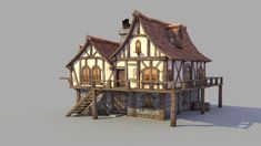 Animated House, Fantasy Inn, Fantasy Buildings, Medieval Buildings, Conan Exiles, Medieval House, Bangunan Minecraft, Planet Coaster, Minecraft Medieval