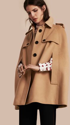 Wool Cashmere Blend Trench Cape Camel | Burberry Women's Ponchos & Wraps, Trench Cape, Burberry Trenchcoat, Cape Fashion, Persian Fashion, Cape Designs