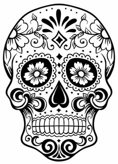 a black and white sugar skull with flowers