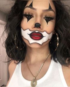 Halloween Costumes With Just Makeup, Clown Makeup Brown Skin, Makeup For Halloween Pretty, Unique Simple Halloween Costumes, Baddie Clown Costume, Baddie Halloween Makeup Looks, Halloween Baddie Makeup, Face Paint For Halloween For Women, Smile Now Cry Later Makeup Halloween