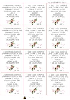 the printable wedding place cards are shown in pink and white with flowers on them