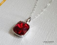 Swarovski Scarlet Bright Red Square Crystal Rhinestone Pendant with .925 Sterling Silver Chain Wedding Necklace. LANA CHAYKA SHOP; https://www.etsy.com/shop/LanaChayka?ref=seller-platform-mcnav CHAIN is 18 inches (45.7 cm) long, PENDANT is about 0.78 inch (2 cm) long including bail. Simple and elegant, this necklace would be perfect for any wedding or occasion! Handmade necklace, is made with .925 Sterling Silver 18 inches cable chain, Swarovski 12mm Scarlet Bright Red colored square shaped crys Red Square Pendant Jewelry For Formal Occasions, Elegant Red Necklace With Square Pendant, Elegant Red Square Pendant Necklace, Formal Red Square Pendant Necklace, Red Ruby Necklace For Anniversary, Red Formal Necklaces For Valentine's Day, Red Formal Necklace For Valentine's Day, Red Pendant Jewelry For Wedding, Silver Necklace Wedding