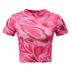 This Fuchsia Heart Printed Mesh Top by Bella Chix is a stylish way to stay comfortable. The all-over mesh fabric is lightweight, breathable, and comfortable. It features short sleeves, a slim skinny fit, and a mesh crop so you can stay comfortable and flaunt your curves. Perfect for a day out or adding to your evening wardrobe. Product Specifications Sleeve Length: Short Pattern: Geometric Material: Polyester, Rayon Fabric: Mesh Fabric Collar: O-Neck Length: Short Kindly refer to the size chart Pink Fitted Short Sleeve T-shirt, Fitted Pink Printed T-shirt, Summer Mesh T-shirt With Short Sleeves, Pink Heart Print Stretch Top, Summer Heart Print Short Sleeve T-shirt, Stretch Summer Tops With Heart Print, Fitted Summer Top With Heart Print, Fitted Heart Print Top For Summer, Pink Heart Print T-shirt For Summer