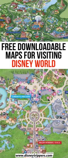 the disney world map with text that reads free printable maps for visiting