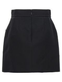 53% Silk 47% Wool - Back zip closure - Two side pockets - Hand wash - High-waist - Gold-tone decorative button - Crêpe effect Elegant High Waist Mini Skirt With Pockets, Elegant Workwear Skort With Belt Loops, Elegant Skort With Belt Loops For Work, Chic Workwear Skirt With Button Zip Fly, Elegant Pencil Skort With Pockets, Elegant Mini Skirt With Zipper For Work, Elegant Pencil Skirt Skort With Pockets, Fitted Mini Skirt With Zipper For Work, Elegant Skort With Pockets