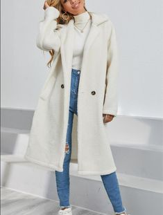 WOMEN Lambswool Long Jacket Coat Winter 2022 Thick Warm Oversized Overcoat Long Womens Coat Winter, Freezing Winter Outfits, Winter Outfits Cold Freezing, Cold Winter Outfits Aesthetic, White Long Jacket, Long White Coat, Winter Outfits Blackgirl, Winter Outfits Korean, Outfits Aesthetic Winter