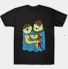 an image of two cats playing in the water on a t - shirt that is black