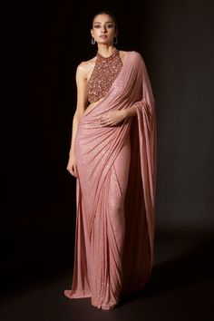 Scarab serenity peach stitched sari and blouse – INDIASPOPUP.COM Pink Saree With Mirror Work, Glamorous Draped Embellished Choli, Glamorous Draped Embellished Blouse Piece, Elegant Pink Evening Choli, Elegant Pink Saree For Evening, Elegant Pink Evening Saree, Party Lehenga With Stone Work, Elegant Embellished Pink Blouse Piece, Elegant Peach Saree