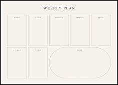 the weekly plan is shown in black and white, with three sections to each side