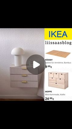 an ikea advertises the use of two drawers in a room with white walls and