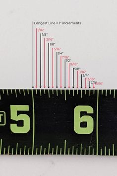 a measuring tape with the number six on it's side and measurements for each line