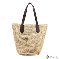 Bird in Bag - Fashion large capacity straw bag bag new shoulder casual bucket bag simple beach vacation straw bag Casual Jute Bag With Large Capacity, Casual Jute Bucket Bag For Daily Use, Casual Jute Bucket Bag, Beige Crochet Bucket Bag For Vacation, Casual Large Capacity Crochet Basket Bag, Vacation Beach Season Bucket Bag, Straw Bucket Bag For Shopping, Large Capacity Beige Straw Bag For Beach Season, Straw Shopping Bucket Bag