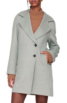 A blazer-inspired silhouette with notched lapels lends refinement to a longline coat cut with an off-center placket and lightly kissed with warm wool fibers. 35" length Asymmetric button closure Notched lapels Front welt pockets Lined 70% polyester, 30% wool Dry clean Imported Lapel Coat, Longline Coat, Classic Coats, International Fashion, Komplette Outfits, S Oliver, Chef's Jackets, Rocker, Fashion Brand