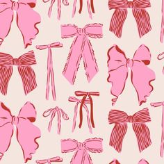 pink bows and ribbons are drawn on a white background with red lines in the middle