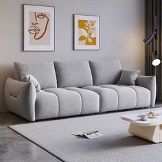 a living room scene with focus on the sofa