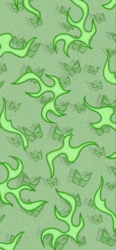 a green background with butterflies and swirls