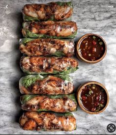 grilled chicken and lettuce wraps with dipping sauce