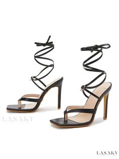 Lasaky - Stylish Square Toe Stiletto Heel Sandals: Premium PU Leather Womens Heel Sandals Elegant Open Toe Lace-up Sandals With Strap, Adjustable Lace-up Open Toe Sandals For Party, Adjustable Open Toe Lace-up Sandals For Evening, Synthetic Ankle Strap Lace-up Sandals For Party, Trendy Adjustable Lace-up Sandals For Party, Adjustable Lace-up Open Toe Sandals For Evening, Evening Lace-up Sandals With Open Toe, Evening Lace-up Open Toe Sandals, Elegant Adjustable Lace-up Sandals For Evening