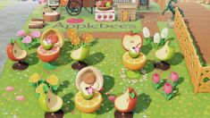 an animated image of some fruit and vegetables on the ground