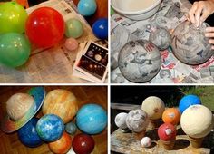 there are four pictures of different types of balls in the same photo, and one has an egg on it