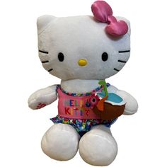 a hello kitty stuffed animal with a pink bow on it's head and body