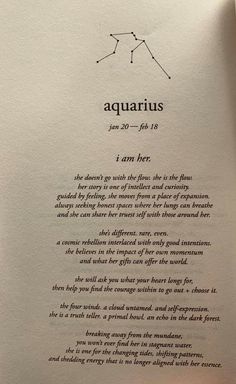 an open book with the words aquarius written in cursive writing on it