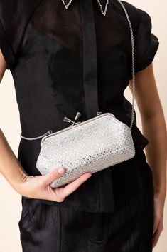 Maud Tassel Clutch - Silver Crystal HANDBAGCLUTCHES ANYA HINDMARCH Chic Silver Clutch With Silver-tone Hardware, Event Clutch With Silver-tone Hardware, Luxury Silver Cocktail Evening Bag, Luxury Silver Clutch For Cocktail, Luxury Silver Clutch For Cocktail Events, Luxury Silver Cocktail Clutch, Glamorous Silver Evening Bag For Gala, Silver-tone Hardware Evening Clutch, Silver Clutch Evening Bag For Gala