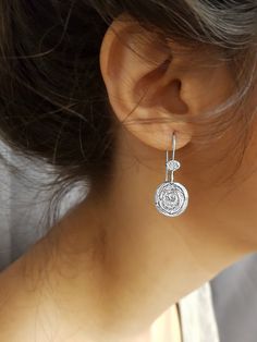 Hammered circle earrings in ethnic style. Lightweight and perfect for everyday wear.  A unique and original form to bring personality and a little sparkle to your ears!  Perfect as a gift for yourself or for a loved one!  Specifications: ◈ Each circle is 14.5mm (0.57 inches) in diameter ◈ Each earring measures 12.4-14.5mm (0.48-0.57 inches) wide by 32mm (1.25 inches) long.  ◈ Material: 925 sterling silver  ◈ Nickel free. ◈ All earrings with French ear wires come with silicon backings for extra p Unique Silver Earrings, Dangle Earrings Silver, Coin Earrings, Disc Earrings, Silver Dangle Earrings, Sterling Silver Dangle Earrings, Silver Coin, Ethnic Style, Circle Earrings