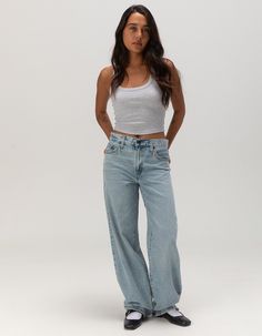 Levi's Premium Baggy Dad Jeans. The Kind Of Jeans You Might Steal From Your Dad's Closet—but Baggier. With A Mid Rise And Straight Leg, Our Baggy Dad Jeans Are Relaxed Yet Flattering With Extra Room For A Subtle Edge. Throw On Your Favorite Kicks For That Chill ‘90s Look Any Day Of The Week. Featured In A Mid Rise With A Straight Leg. Roomy And Slouchy Through The Hip And Thigh. Designed To Stack At The Hem. Straight Leg. Non-Stretch. Zip Fly. 5-Pocket Styling. Inseam: 30", Leg Opening: 17 1/4", Collages Outfit, Best Baggy Jeans, Levis Dad Jeans, Light Wash Flare Jeans, Flare Jeans Outfit, Low Rise Baggy Jeans, Wwe T Shirts, Flannel Sweatshirt, Graphic Trends