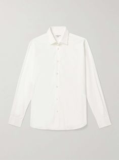 SAINT LAURENT Slim-Fit Cotton-Poplin Shirt for Men White Poplin Shirt For Work, White Poplin Tops With Button Cuffs, White Poplin Top With Spread Collar, Formal Button-up Poplin Tops, White Poplin Shirt For Office, Formal Poplin Button-up Top, White Poplin Office Shirt, White Long Sleeve Poplin Shirt, Modern White Cotton Dress Shirt