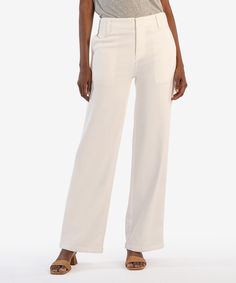 Hit refresh on white jeans that take you from day to night with a wide-legged pair enriched in a soft cotton blend fabric. Fabric: 56% Cotton, 43% Rayon, 1% Spandex Size & Fit: Inseam: 30", Leg Opening: 20", Rise: 11 1/2 Color: WHITE Care: Hand wash cold water, Use only non-chlorine bleach when needed , Line dry , Cool iron on reverse side if needed, Do not iron on trim White Wide Leg Work Pants With Five Pockets, Cream Wide Leg Jeans For Work, Wide Leg Cream Jeans For Work, Cream Wide-leg Workwear Jeans, White Wide-leg Workwear Jeans, Cream Wide-leg Jeans For Work, White Wide Leg Flare Jeans For Work, White Wide-leg Jeans For Work, Casual Cream Cotton Flare Jeans