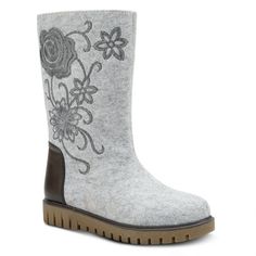 Azura Style: Nehal Warm winter boots have never looked (or felt) this good! Contrast floral embroidered boiled wool fleece lined beauties, are not only super cute, but they are so cozy, warm and comfy, you'll want to keep them on all day! Edgy saw tooth rubber platform, featuring furry linings and padded fleece footbeds. Experience the luxuriousness from tip to toasty toes! Heel: 1 1/4" Platform: 1" Boot shaft: 10" Boot circum.: 13" Features: - Upper: Synthetic, Wool - Upper Finishing: Embroider Embroidery Heels, Felt Boots, Warm Winter Boots, Spring Step Shoes, Rubber Boot, Fur Lined Boots, Zipper Boots, Boiled Wool, Mid Calf Boots