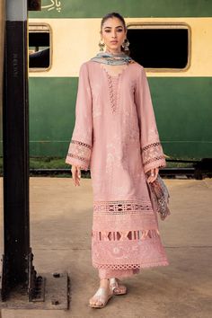 Nureh NS-91 Maya Embroidered Linen Collection Pink Unstitched Suit With Printed Motifs For Spring, Spring Pink Lawn Suit With Intricate Embroidery, Pink Embroidered Long Sleeve Fabric For Eid, Pink Embroidered Lawn Suit For Summer, Embroidered Pink Lawn Suit For Spring, Pink Embroidered Summer Lawn Suit, Summer Embroidered Pink Lawn Suit, Unstitched Embroidered Fabric For Spring, Spring Unstitched Embroidered Fabric