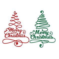 three christmas trees with merry lettering on the top one is red, green and white