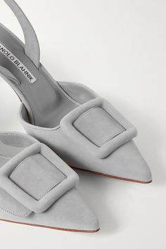 Light gray Maysli buckled suede slingback pumps | MANOLO BLAHNIK | NET-A-PORTER Manolo Blahnik Maysli, Manolo Blahnik Shoes, Shoe Inspiration, Girl Stuff, Shoe Closet