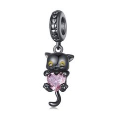 View our 925 sterling silver charm collection that will add an element of elegance to your pandora bracelet. Click to shop now!  https://www.etsy.com/shop/Hitye ❤️ Description ❤️ You will receive a Black Cat Bead. The lovely cat holds a pink heart-shaped zircon, which is full offresh vitality. The enamel shows the exquisite interest of the bead. - Material:925 Sterling Silver, Cubic Zirconia - Theme: Black Cat Bead - Compatible: Pandora Bracelet Authentic - Idea Gift: [Gift for Girlfriend,  for Fitness Armband, Cat Bead, Charms Pandora, Bracelet Pandora, Viking Bracelet, Pandora Style, Mermaid Necklace, Fitness Bracelet, Bracelet Diy