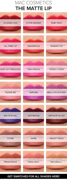 MAC The Matte Lip Collection -- whirl is now a lipstick shade too!!! Makeup Bibir, Lip Collection, Makeup Mac, Batons Matte, Colors Shades, Beauty Make-up, Makeup Tricks, Lipstick Swatches, Kesha