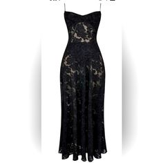 Worn Once Only For Formal For Three Hours Evening Lace Slip Dress, Lace Midi Length Slip Dress For Evening, Elegant Lace Midi Slip Dress, Glamorous Lace Midi Dress For Formal Occasions, Glamorous Formal Lace Midi Dress, Elegant Black Floor-length Slip Dress, Elegant Lace Slip Dress For Night Out, Fitted Lace Slip Dress For Evening, Elegant Black Lace Slip Dress