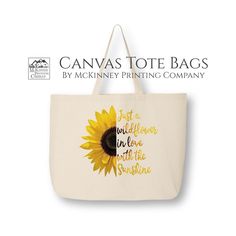 These high-quality Canvas Bag Totes are made from 12oz - 100% Heavy Cotton Fabric with Reinforced 10.5" Drop Handles. A Little About our Family: Welcome to McKinney Printing Company! We're a family owned and operated husband, wife and daughter business focused on the creation of unique custom printed products not found anywhere else. We began our adventure with a simple love of creating beautiful custom items for very special people. Eventually our passion grew into a small family-based business Canvas Bags With Zipper Pouch For Gifts, Canvas Bag With Zipper Closure, Canvas Bag With Zipper Closure As Gift, Sunflower Bag, Tote Bag With Zipper, Bag Quotes, Veteran Owned Business, Creative Spaces, Cute Canvas