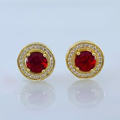 Brand New Women's Round Gold Ruby Stud Earrings 18k Yellow Gold Plated 925 Sterling Silver (Stamped) Genuine 1ct Lab Created Radiant Cut Diamonds Natural 2ct Red Ruby Gemstones 12mm Size Retail Price $350 Buy With Confidence From A Top Rated Seller W/ A 99%+ Feedback Rating! A0236 (Id-714) Ruby Stud Earrings, Ruby Earrings Studs, Radiant Cut Diamond, Gemstone Stud Earrings, Ruby Earrings, Gemstone Studs, Radiant Cut, Ruby Gemstone, Red Ruby