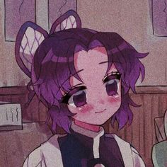 an anime character with purple hair and cat ears