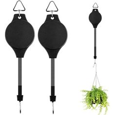 three different types of hanging planters with plants in the middle and one attached to each other