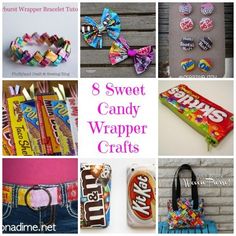 sweet candy wrapper crafts are featured in this collage with the words sweet candy wrapper crafts