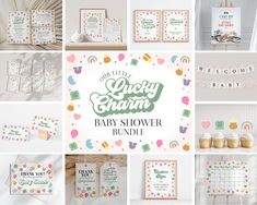 a collage of baby shower items and decorations