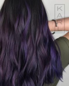 Indigo Highlights, Dark Plum Hair, Aesthetic Balayage, Purple Highlights Brown Hair, Balayage Ombre Hair, Honey Aesthetic, Purple Hair Highlights