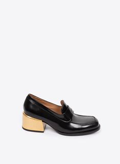 Heeled loafers - Spring-Summer Women | Dries Van Noten Modern Office Loafers With Sculpted Heel, Square Toe Summer Loafers For Office, Summer Formal Platform Loafers, Summer Office Loafers With Square Toe, Square Toe Loafers For Office In Summer, Square Toe Loafers For Summer Office Wear, Modern Loafers With Stacked Heel For Spring, Modern Leather Loafers With Stacked Heel, Summer Workwear Loafers With Square Toe